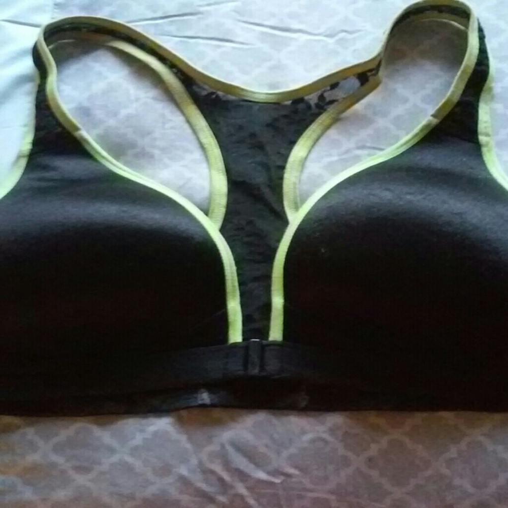 Black and neon green deep v with front clasp la